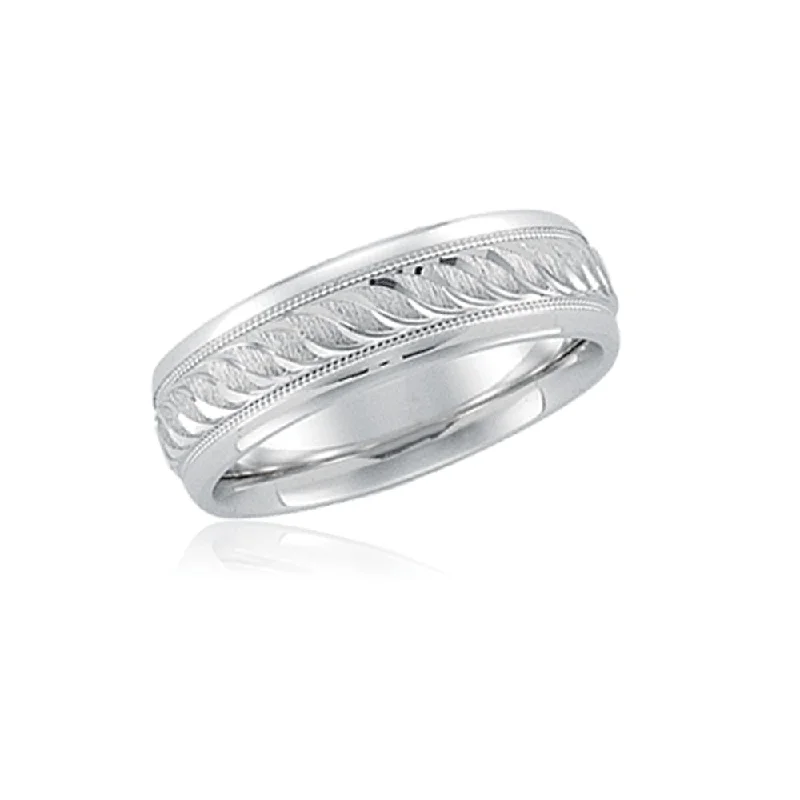 Ladies ring sentimental value-6mm, 14K White Gold, Unisex Designer Comfort Fit Band