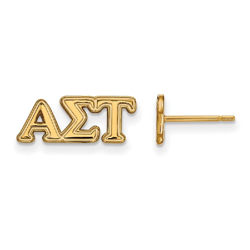 Ladies earrings one-of-a-kind-14K Plated Silver Alpha Sigma Tau XS Greek Letters Post Earrings