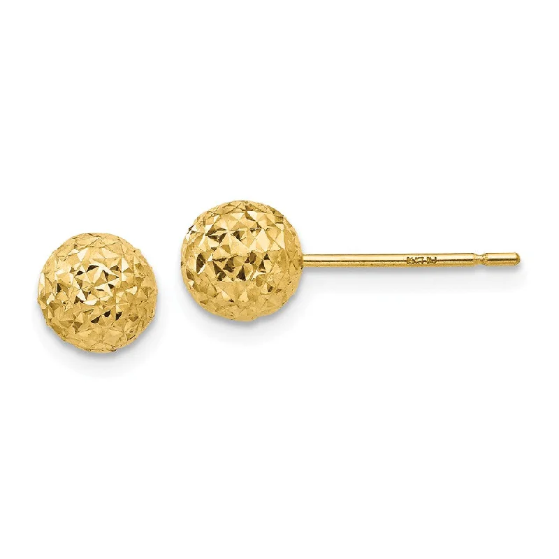 Ladies earrings openwork patterns-6mm Diamond Cut Ball Post Earrings in 14k Yellow Gold