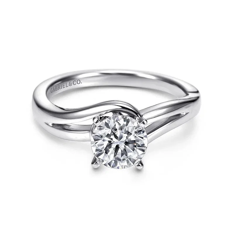 Ladies engagement rings simple designs-14K White Gold Round Bypass Diamond Engagement Ring