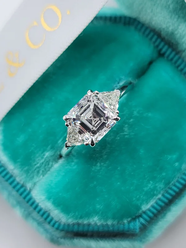 Ladies engagement rings personalized touch-3.01 Carats Asscher Cut with Trillions Side Stones Diamond Engagement Ring