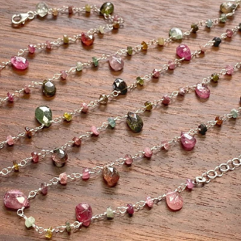 Ladies necklaces bridal jewelry-Tourmaline Teardrop Lariat Necklace