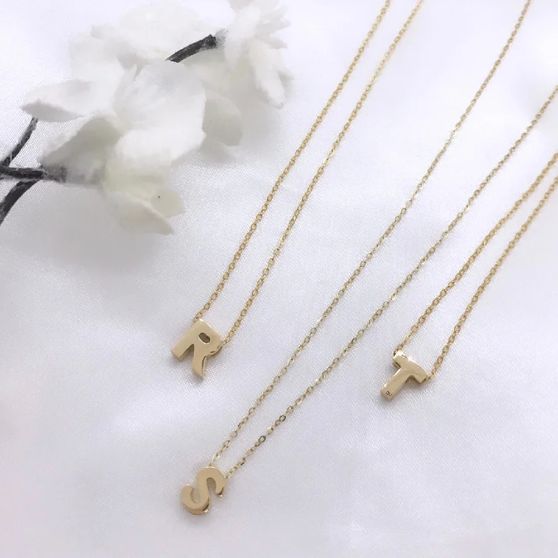 Ladies necklaces ethnic patterns-14k Gold Block Initial Necklace