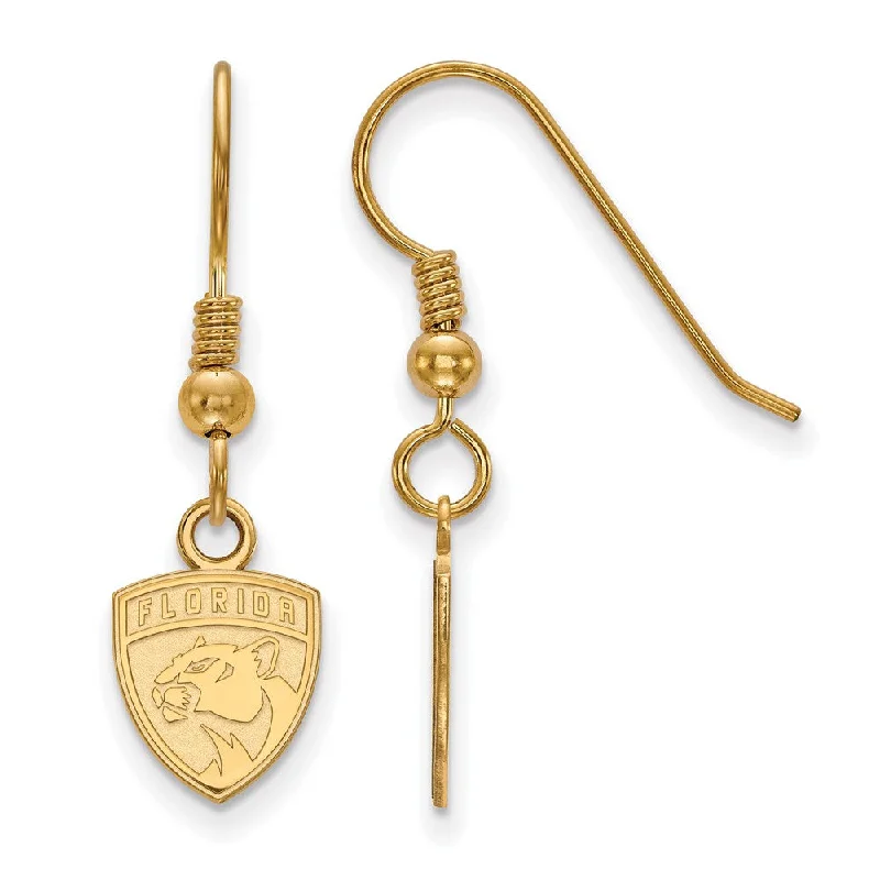 Ladies earrings engagement gifts-SS 14k Yellow Gold Plated NHL Florida Panthers XS Dangle Earrings