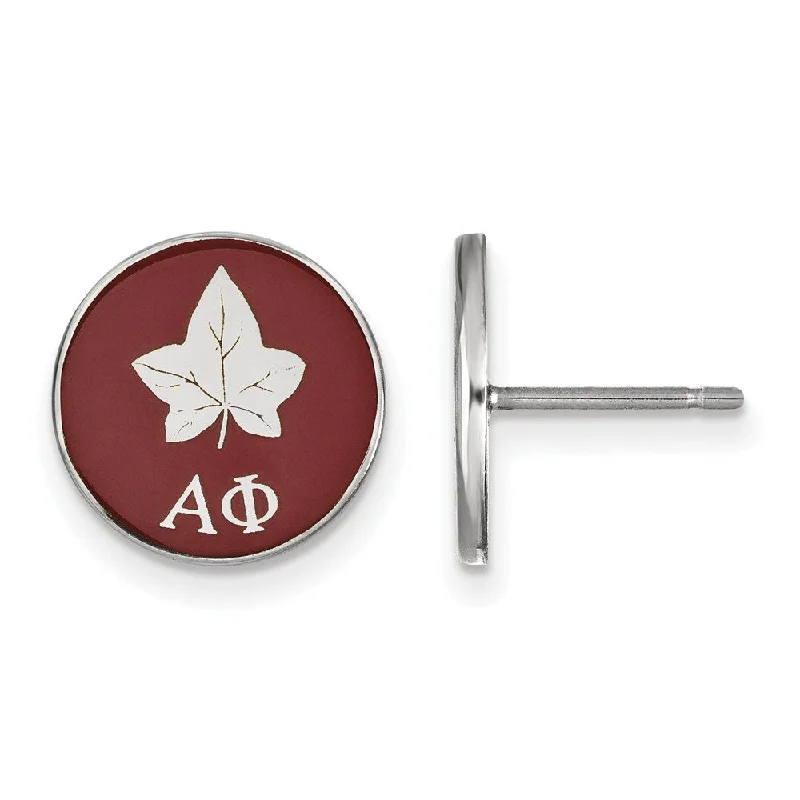 Ladies earrings investment pieces-Sterling Silver Alpha Phi Red Enamel Logo Post Earrings