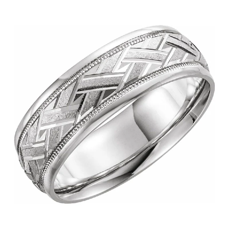 Ladies ring bohemian vibe-7mm 14K White Gold Woven Design Comfort Fit Band