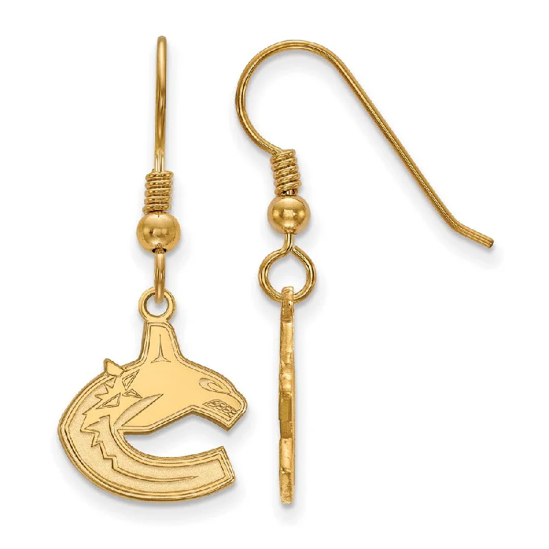 Ladies earrings light luxury-SS 14k Yellow Gold Plated NHL Vancouver Canucks Small Dangle Earrings