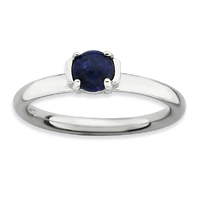 Ladies ring niche brands-Silver Stackable Blue Lapis Ring