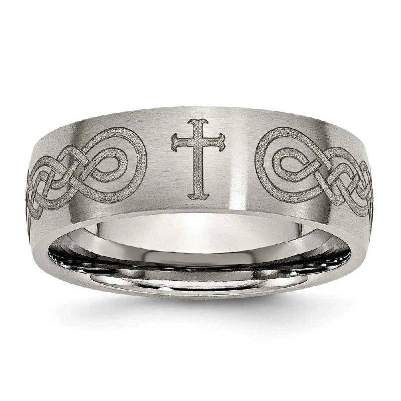 Ladies ring customer reviews-8mm Titanium Etched/Brushed Cross/Scroll Domed Standard Fit Band