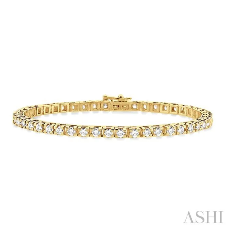 Ladies bracelets unique finds-5 Ctw Square Shape Round Cut Diamond Tennis Bracelet in 14K Yellow Gold