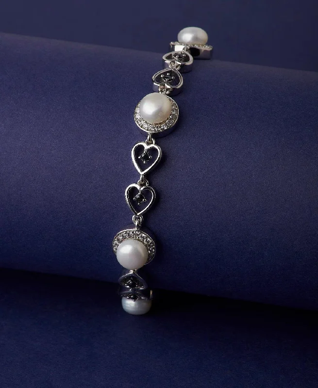 Ladies bracelets global fashion-Graceful Stone Studded Metallic Pearl Bracelet