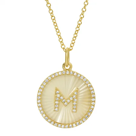 Ladies necklaces 2025 trends-MOTHER OF PEARL FLUTED INITIAL DISC NECKLACE