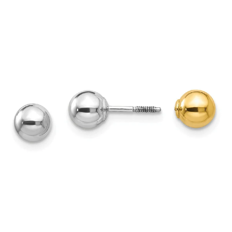 Ladies earrings holiday gifts-Reversible 5mm Ball Screw Back Earrings in 14k Two-tone Gold