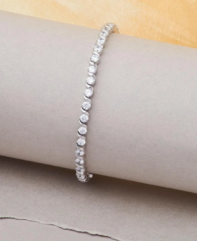 Ladies bracelets Mother’s Day-Fashionable Stone Studded Silver Bracelet