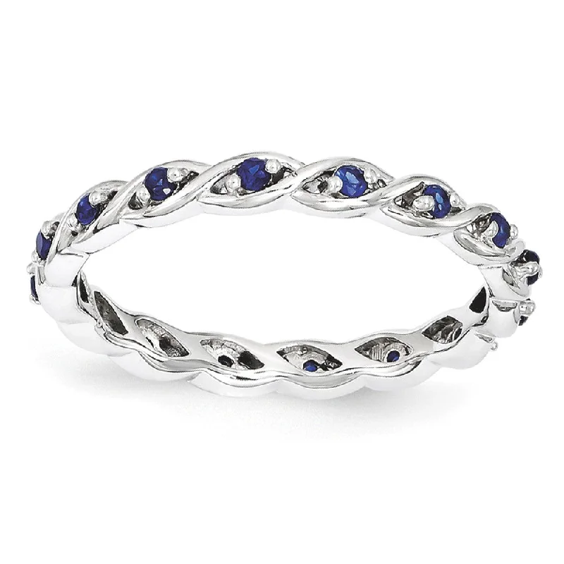 Ladies ring minimalist design-2.5mm Rhodium Sterling Silver Stackable Created Sapphire Twist Band