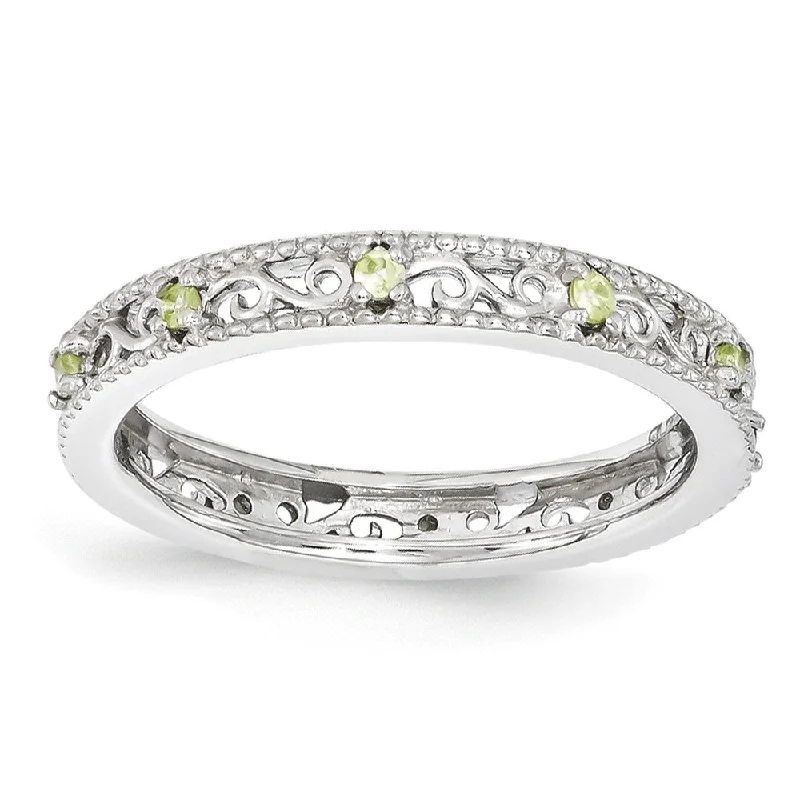 Ladies ring pearl accent-3mm Sterling Silver Stackable Expressions Peridot Scroll Band