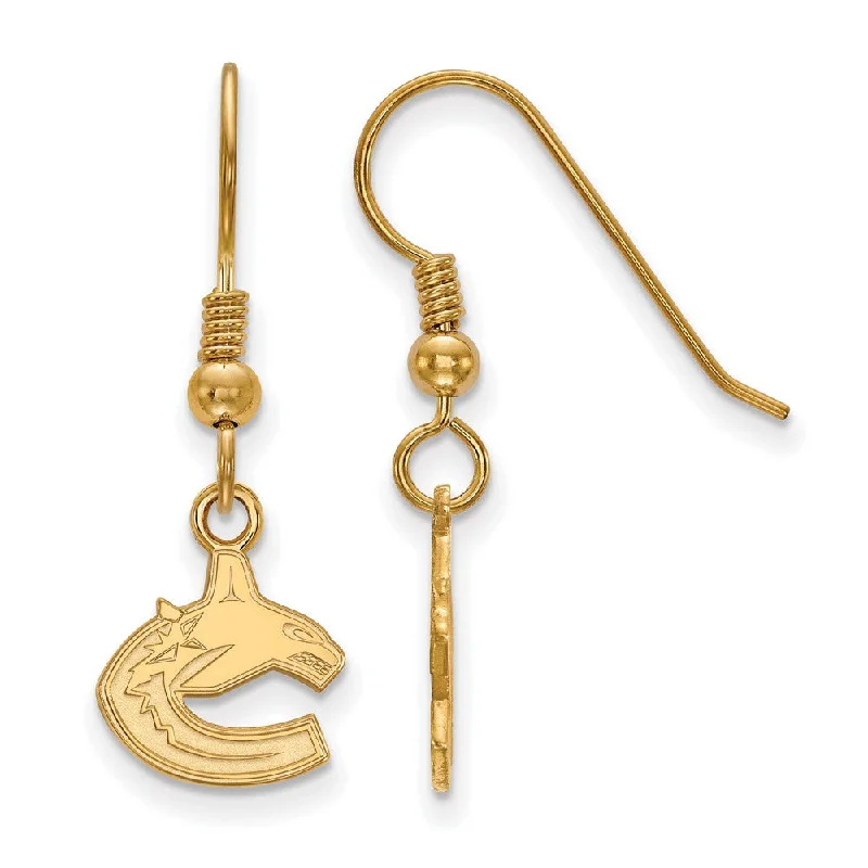 Ladies earrings handmade pieces-SS 14k Yellow Gold Plated NHL Vancouver Canucks XS Dangle Earrings