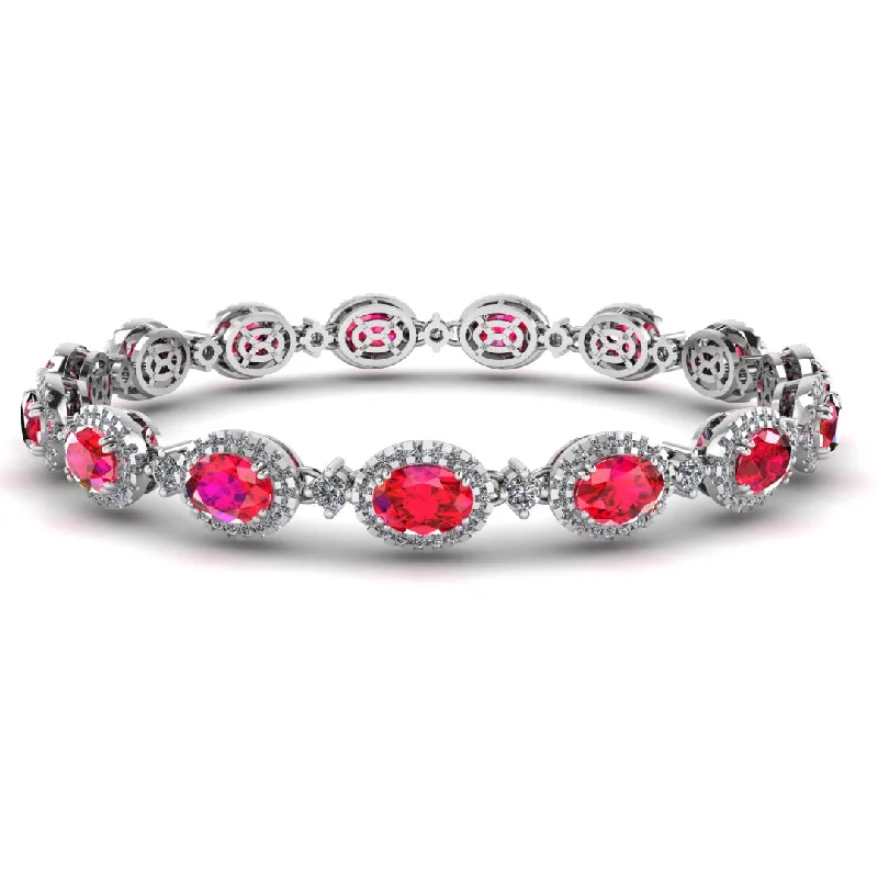 Ladies bracelets vintage style-Oval Shape 9 Carat Ruby Center Featuring Diamond Halo Bracelet BRHAOCR