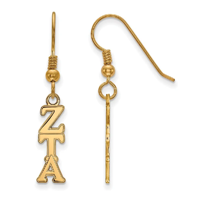 Ladies earrings sale events-14K Plated Silver Small Zeta Tau Alpha Dangle Earrings