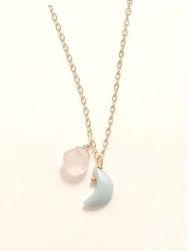 Ladies necklaces minimalist trend-Luna y Amor Charm Necklace