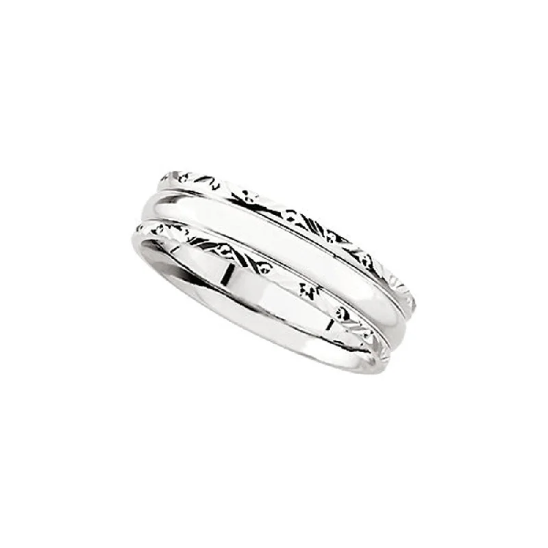 Ladies ring couple sets-6mm Domed Carved Edge Comfort Fit Band in 14k White Gold