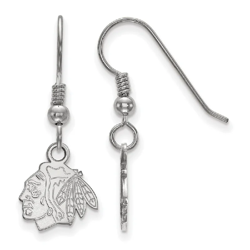 Ladies earrings stud styles-Sterling Silver NHL Chicago Blackhawks XS Dangle Earrings