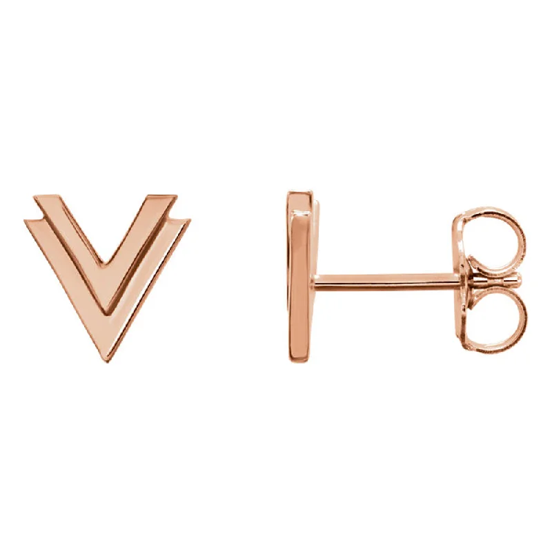 Ladies earrings lightweight feel-8 x 8mm (5/16 Inch) Polished 14k Rose Gold Small Double 'V' Earrings