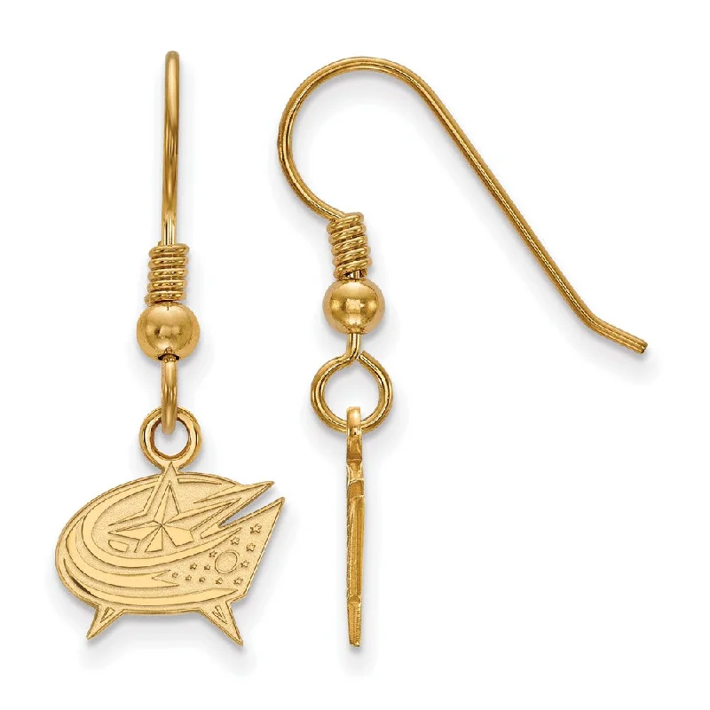 Ladies earrings statement pieces-SS 14k Yellow Gold Plated NHL Columbus Blue Jackets XS Dangle Earrings