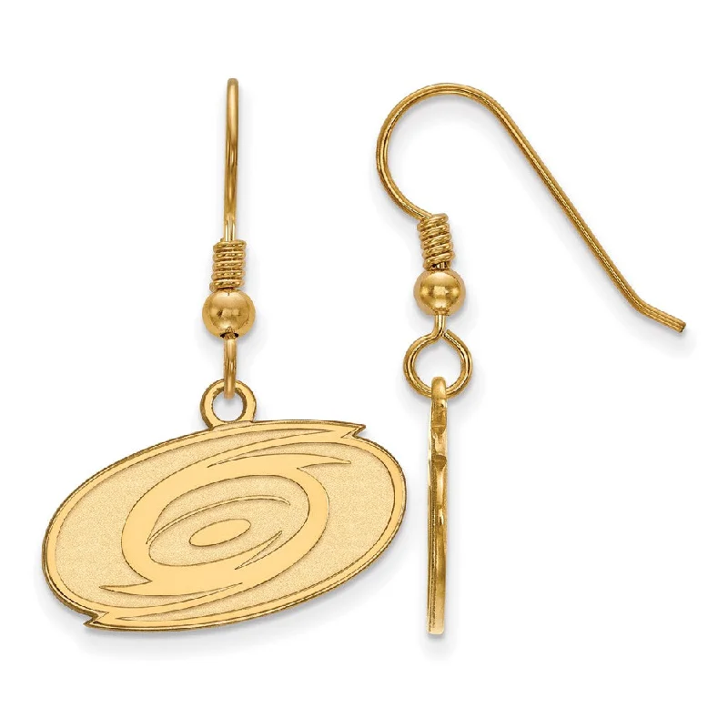 Ladies earrings minimalist trend-SS 14k Yellow Gold Plated NHL Carolina Hurricanes SM Dangle Earrings