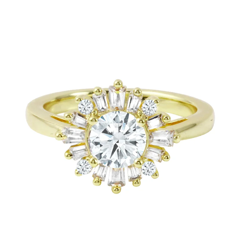 Ladies engagement rings white gold-Round Diamond Starburst Engagement Ring