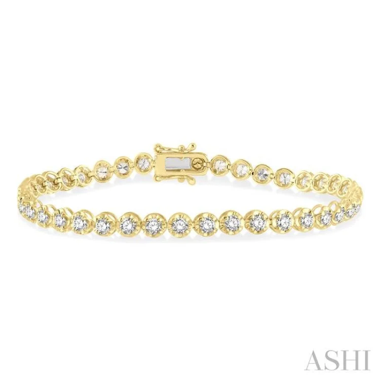 Ladies bracelets size guide-3 Ctw Round Cut Diamond Illusion Bracelet in 10K Yellow Gold