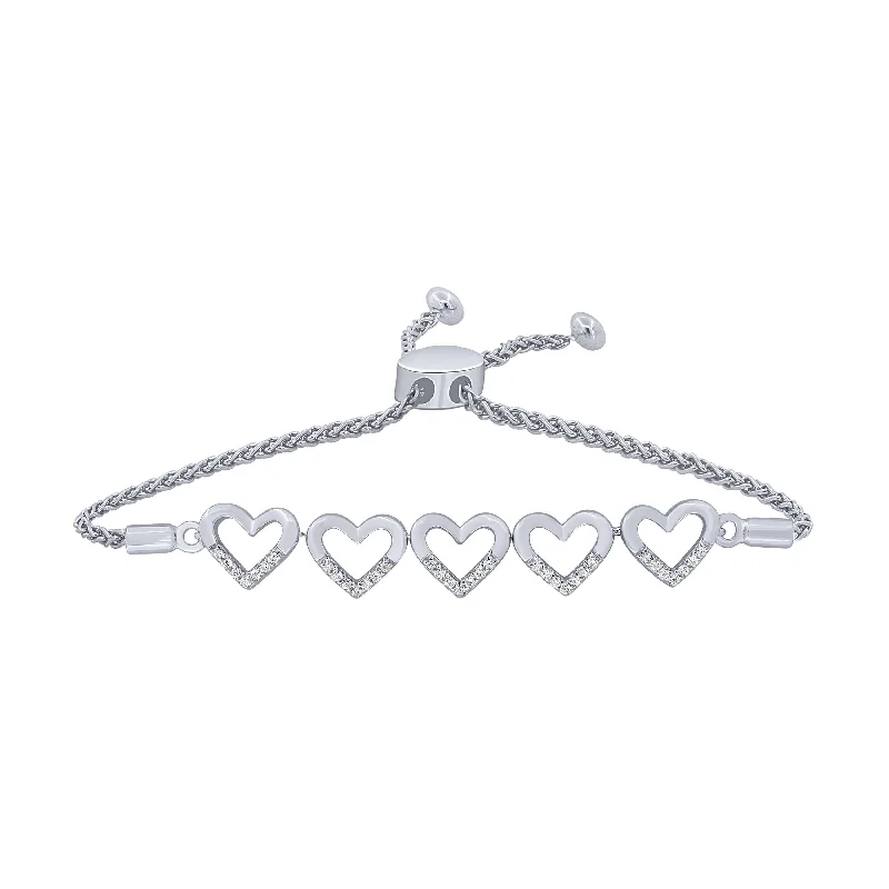 Ladies bracelets unique finds-Sterling Silver 1/7Ct Diamond Hearts Bracelet