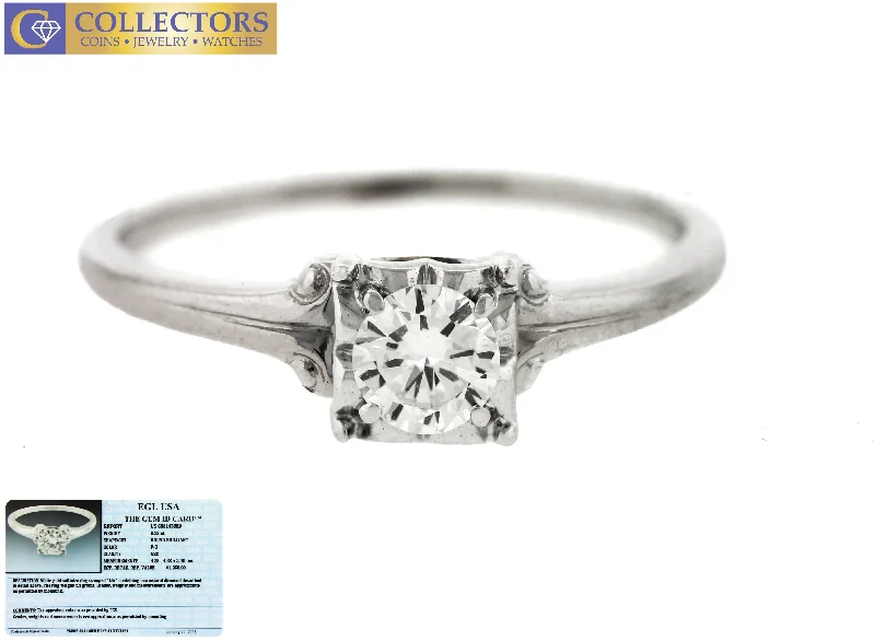 Ladies engagement rings best brands-Ladies Estate 18K White Gold 0.28ct Diamond Solitaire Engagement Ring EGL USA