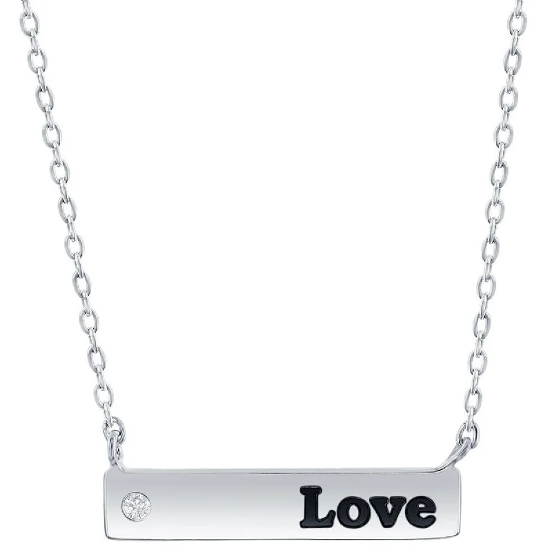 Ladies necklaces trending styles-Classic Women's Necklace - Sterling Silver Bar and CZ Love | M-6788