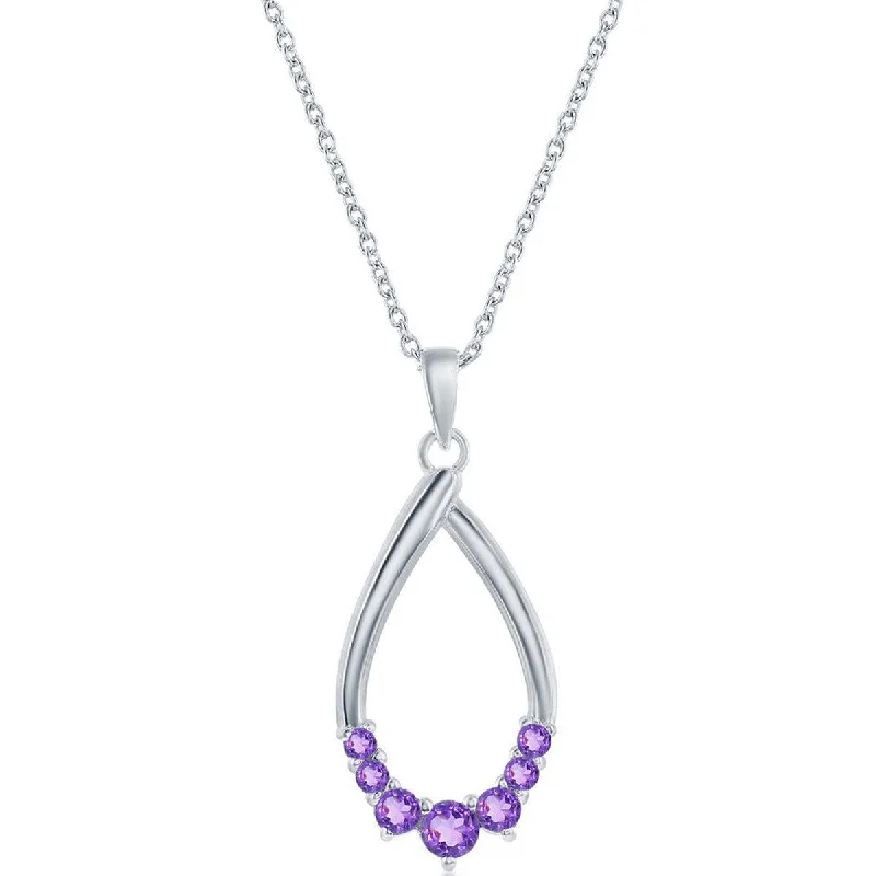 Ladies necklaces creative styles-Classic Women's Necklace - Sterling Silver Pear-shaped Amethyst Gemstone | M-6949