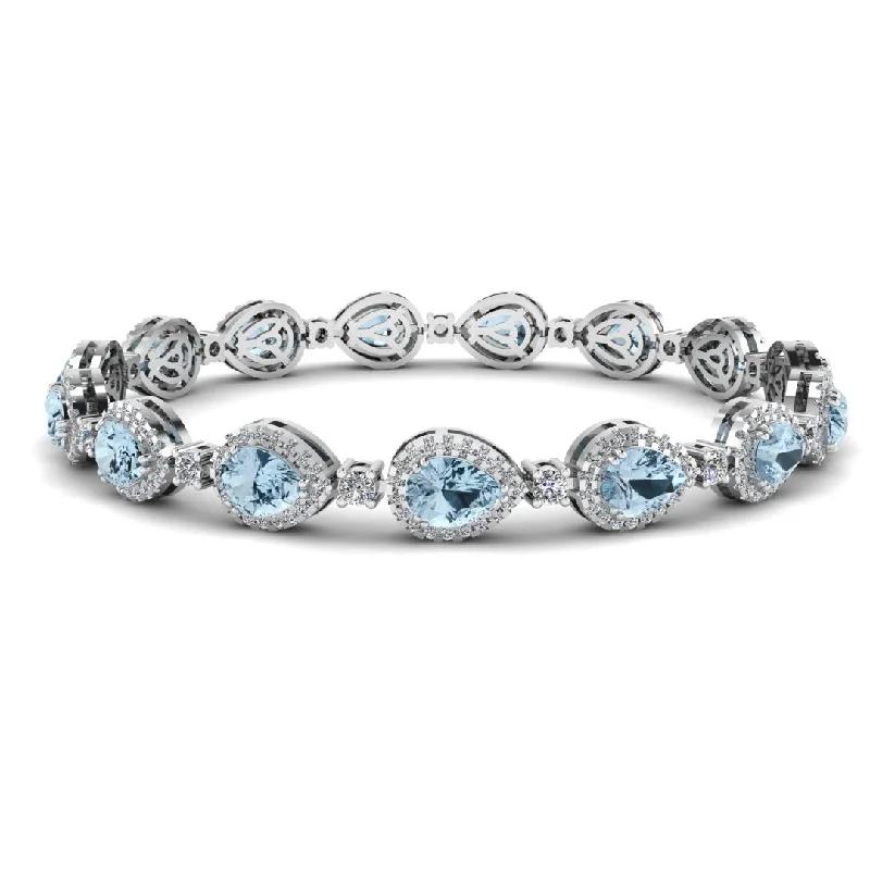 Ladies bracelets creative designs-Halo Pear Shape 9 Carat Diamond and Aquamarine Bracelet BRHAPSA