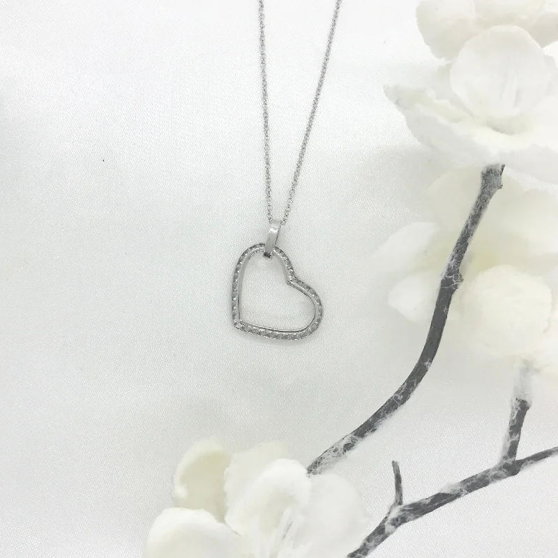 Ladies necklaces star charms-10K White Gold CZ Dangling Heart Necklace