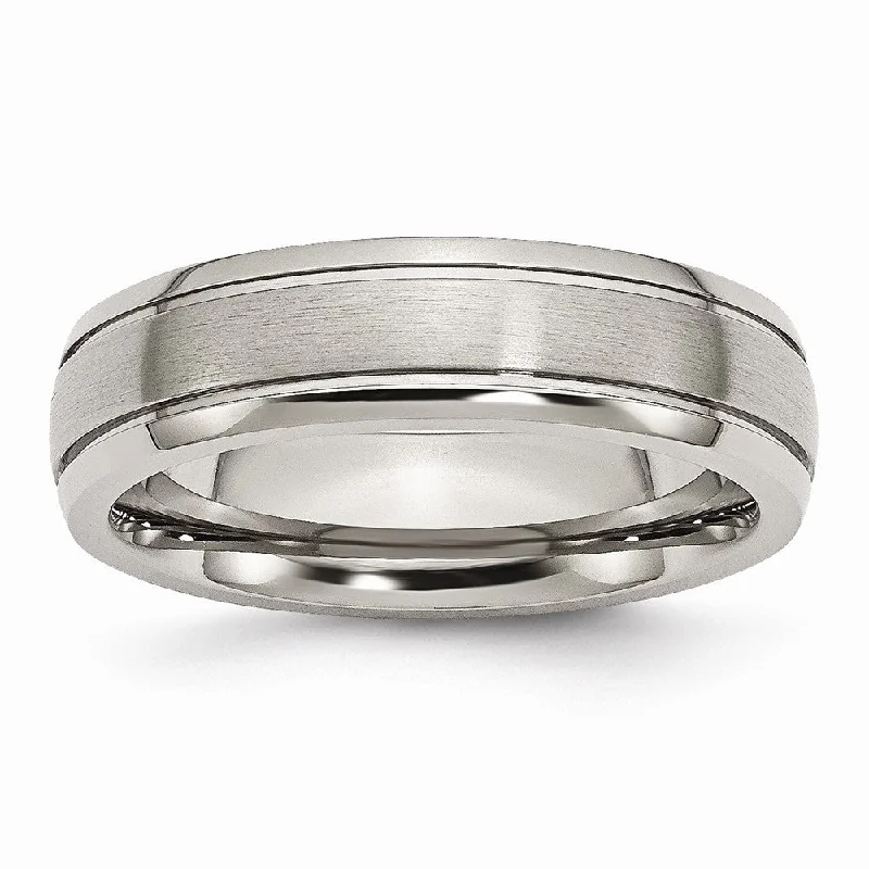 Ladies ring geometric shapes-Titanium, 6mm Dual Finish Comfort Fit Unisex Band