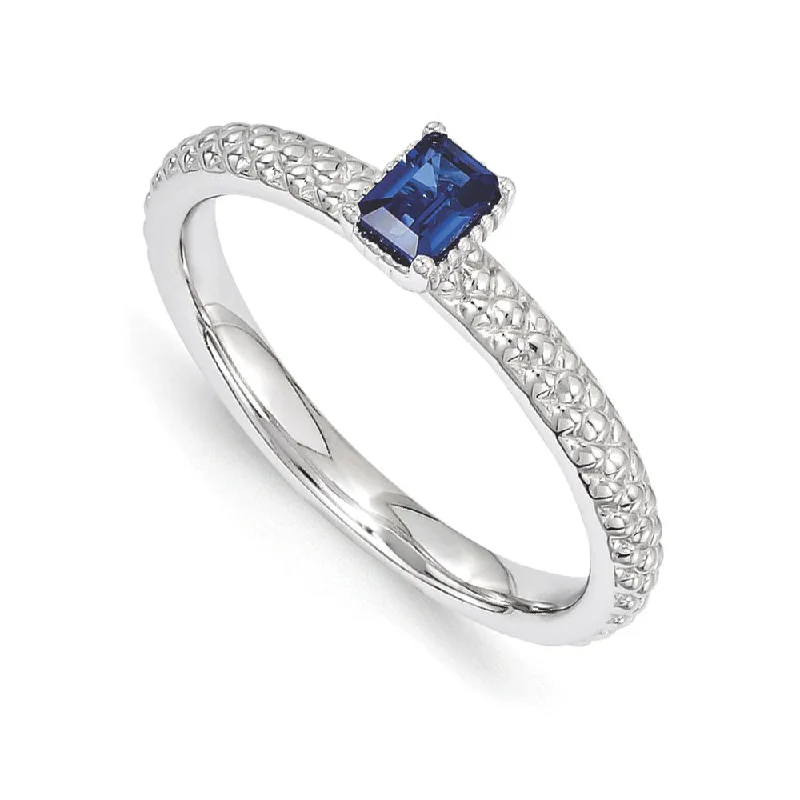 Ladies ring gothic look-Sterling Silver Stackable Created Sapphire Octagon Solitaire Ring