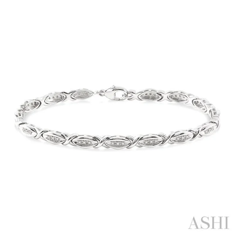 Ladies bracelets thin bands-1/6 Ctw 'X' Shape Single Cut Diamond Bracelet in Sterling Silver