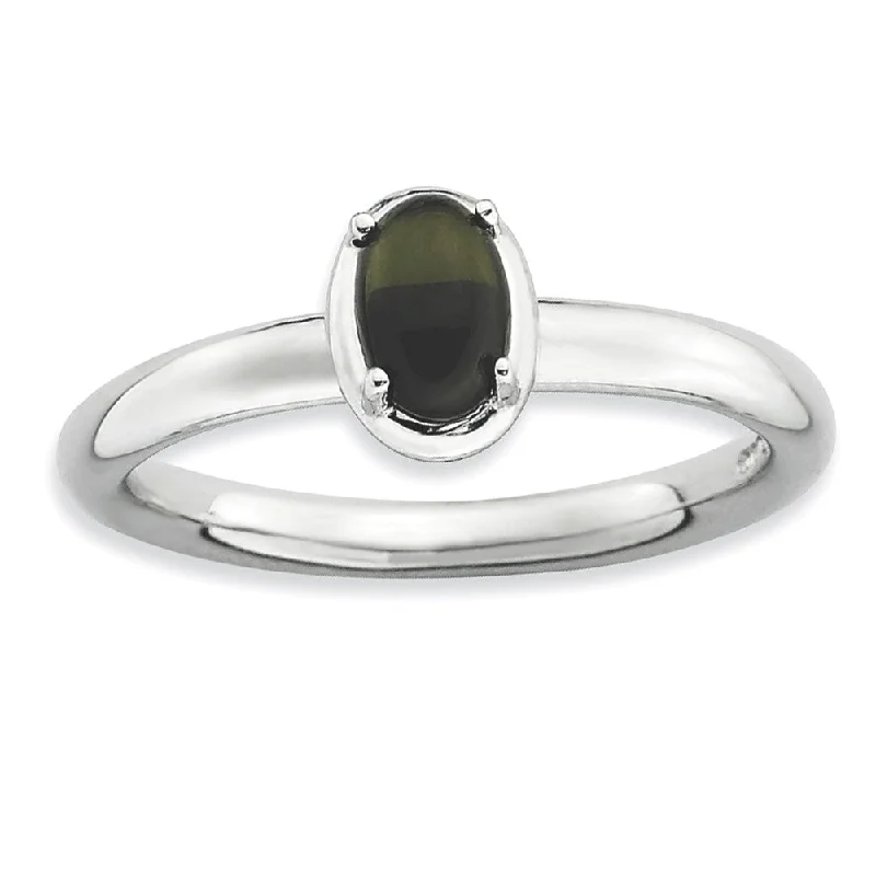 Ladies ring elegant charm-Sterling Silver Stackable Oval Black Onyx Cabochon Ring