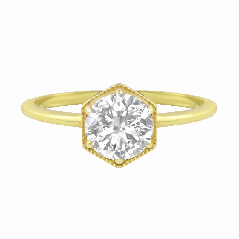 Ladies engagement rings proposal ideas-Round Brilliant Diamond Hexagon Engagement Ring