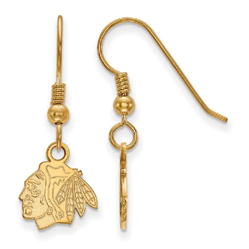 Ladies earrings viral picks-SS 14k Yellow Gold Plated NHL Chicago Blackhawks XS Dangle Earrings