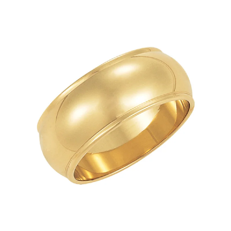 Ladies ring unique designs-8mm Half Round Ridged Edge Band in 14k Yellow Gold