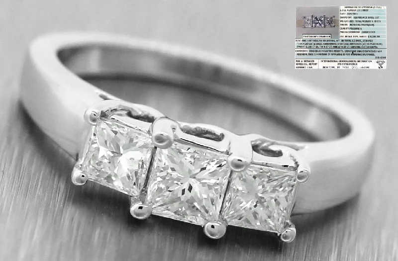 Ladies engagement rings hypoallergenic-14K White Gold Princess Cut Three Stone 1.10CTW  Diamond Engagement Ring Size 6