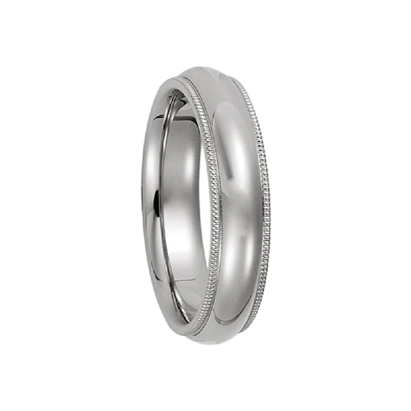 Ladies ring ruby gems-5mm Milgrain Edge Comfort Fit Domed Band in 14k White Gold