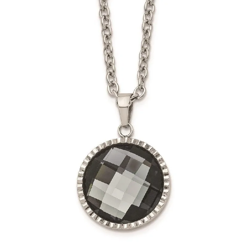 Ladies necklaces global fashion-Stainless Steel Polished Charcoal Glass Necklace