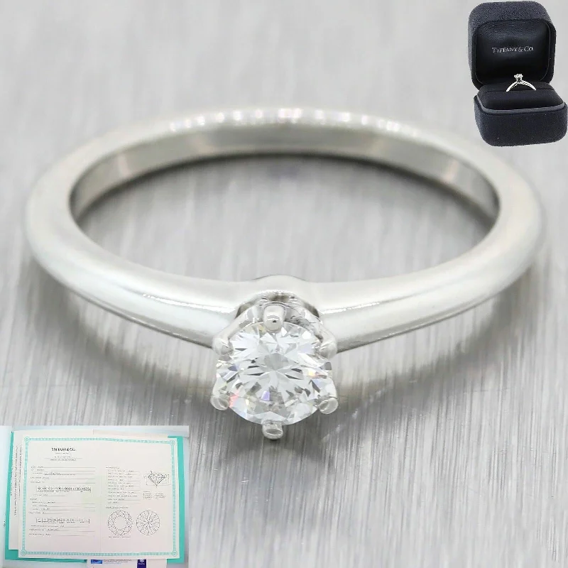 Ladies engagement rings twisted bands-Tiffany & Co. Setting Platinum .30ctw Diamond Engagement Ring Box Papers