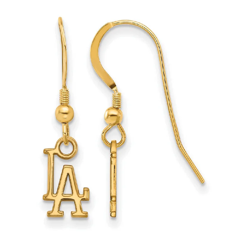 Ladies earrings birthday presents-14K Yellow Gold Plated S.S. MLB Los Angeles Dodgers XS Dangle Earrings