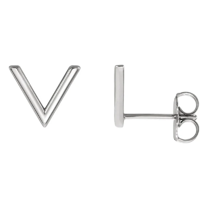 Ladies earrings handmade pieces-8 x 9mm (3/8 Inch) Polished 14k White Gold Small 'V' Post Earrings